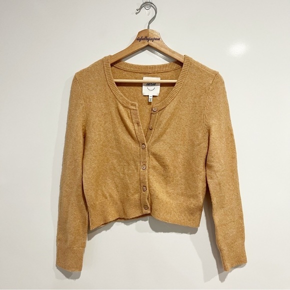 Aerie Campus Cool Crop Plush Cardigan Sweater Tan - Picture 12 of 13